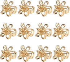Gold Small Flower Hair Clips for Women, Cute Mini Tiny Little Sparkling Metal