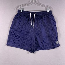 Umbro Checkered Soccer Shorts Mens Large Blue Satin Drawstring Y2K Shiny Nylon