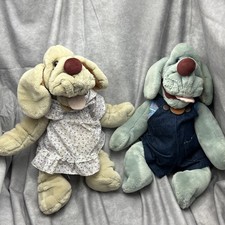 2 Lot Vintage Wrinkles The Dog 16  Plush Hand Puppet - Ganz Bros 1981 B23