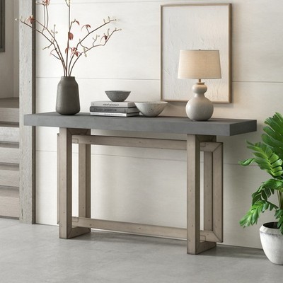 Pine Entryway Console Table 59.1 Inch Solid Wood Narrow Storage Drawers Gray