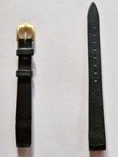 Hirsch Italocalf Open Ended Leather Watch Strap Black 12mm Gold Colour Buckle