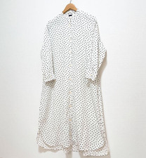 ICHI / ICHI Antigüedades Algodón Rayón Camisa Vestido Largo Estampado Lunares Blanco Negro Excelente