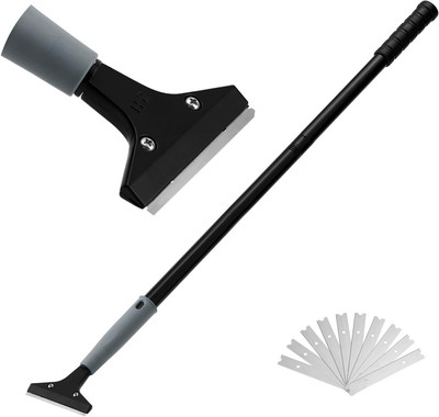 Heavy Duty 4-Inch Razor Blade Floor Scraper, 45 Inch Long-Handle, Cleaning Glass