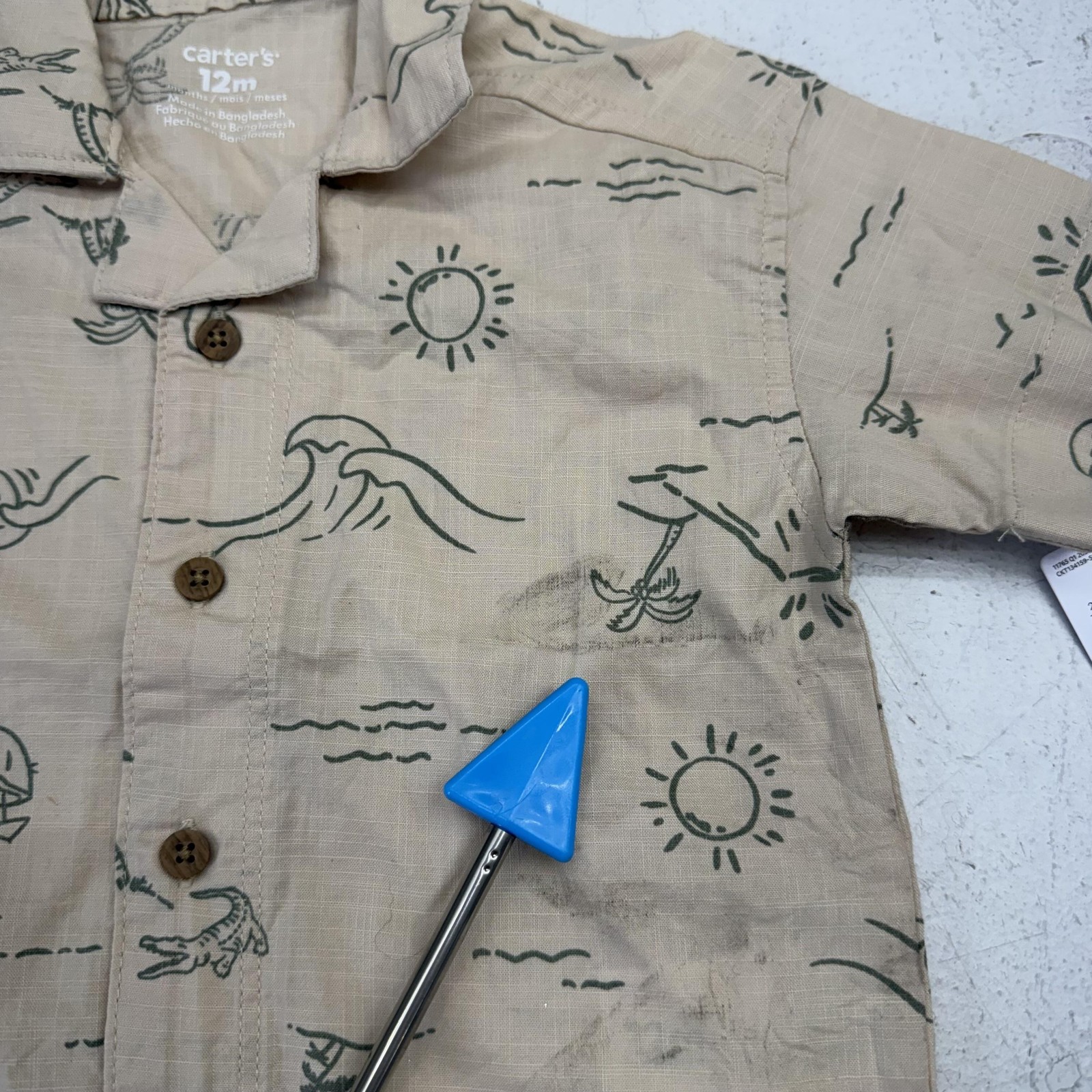 Carter's Shirt Shorts Set Baby Boys 9-12M Beige Tropical Animal Print 2 Piece image 3