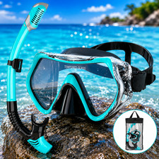 Snorkeling Gear Set for Adults Tempered Glass Mask Dry Top Snorkel Wide View