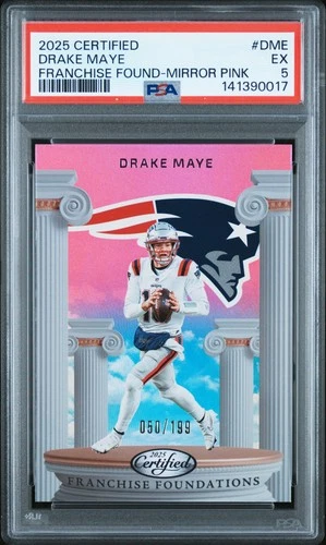 2025 PANINI CERT FRANCHISE FOUNDATIONS MIRROR PINK #DME DRAKE MAYE 50/199 PSA 5