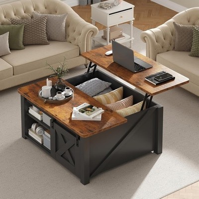 Wooden Lift Top Coffee Table,Farmhouse Style,Modern Center Table,Hidden Storage