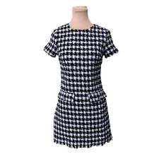 Bebop Women Tweed Plaid Mini Dress XS Black White Checkered Mod Preppy Classic