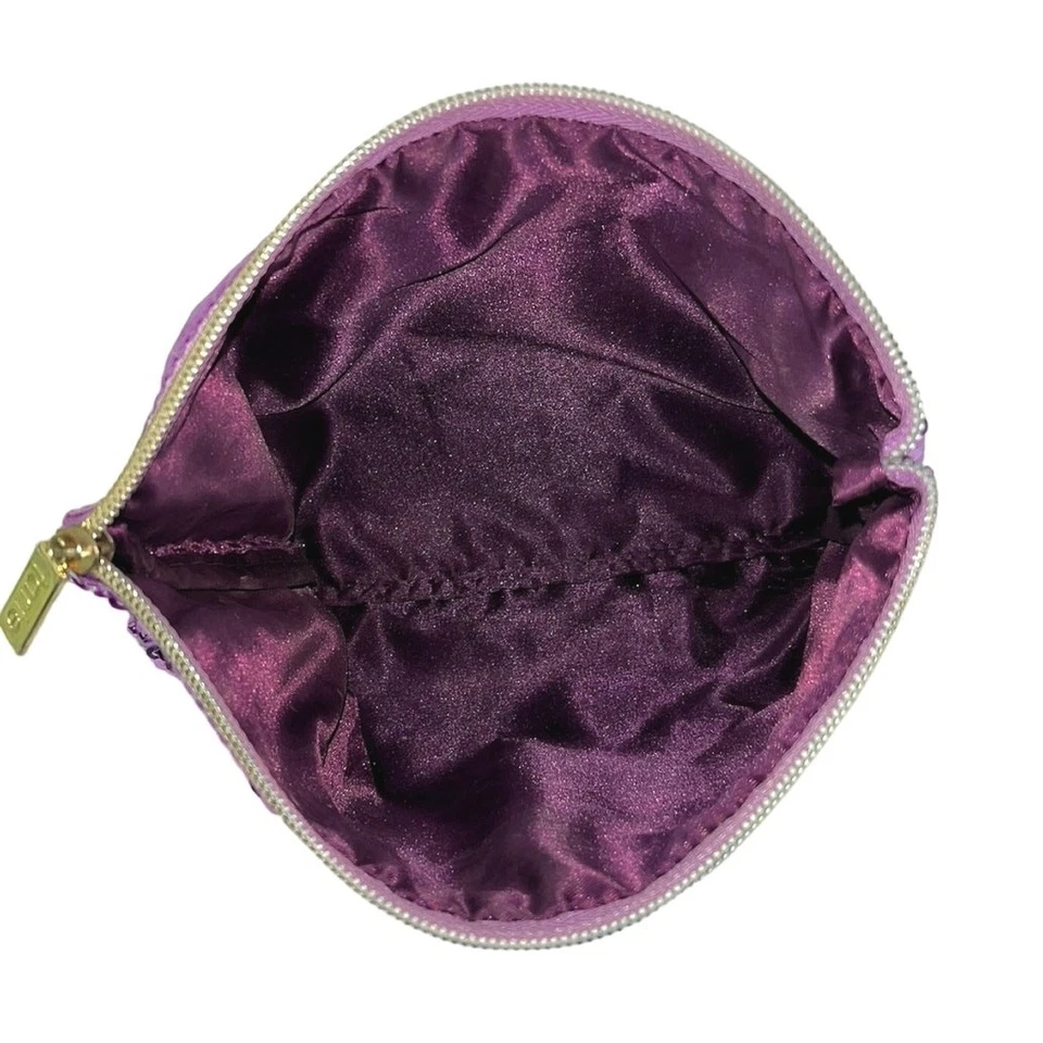 Tarte Púrpura Rosa Flamenco Cremallera Lentejuelas Cartera Bolso sin asas Bolsa de maquillaje cosmético Foto 3 de 4