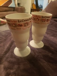 Ice Cream Parlor Pair Tall Milk Glass Vintage No Mark Excellent Condition