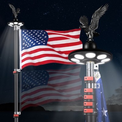 AplusChoice EZ GO 20ft Telescopic Flag Pole Kit Solar Light Eagle Topper Black