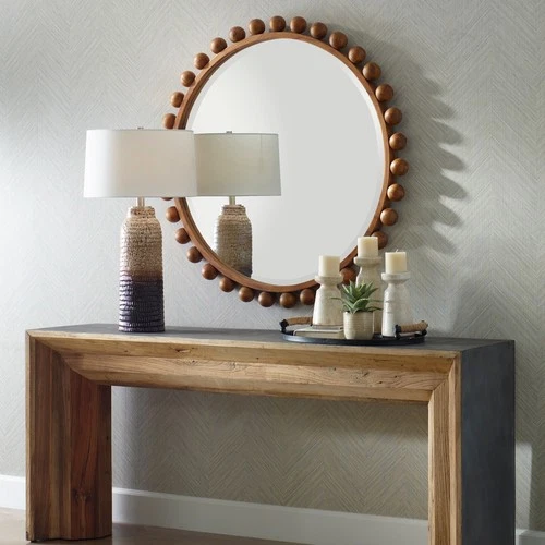 Uttermost 08176 Cyra 44" Diameter Circular Beveled Accent Mirror - Brown - Picture 4 of 6