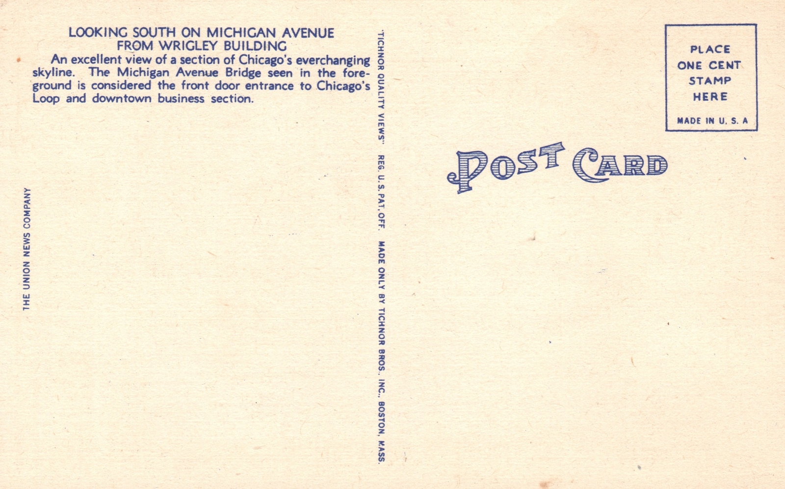 Michigan Avenue From Wrigley Building Looking South Chicago Illinois Postcard