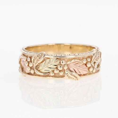 Black Hills Gold 6.6mm Leaves and Grapes Band Ring 10k Multi-Tone Gold Size 7