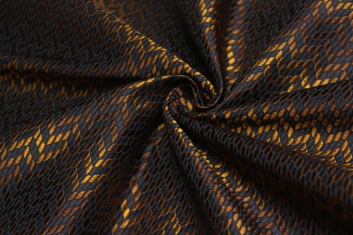 100%silk Brown with Mustard Zigzag Pattern Silk Fa by the Half of Yard F320 - Picture 6 of 6
