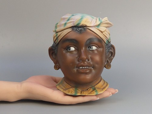 Antiguo tarro de tabaco de cerámica pintado negro americano afroamericano - Imagen 2 de 8