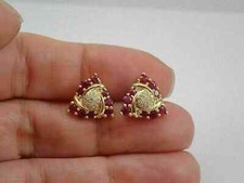 2Ct Round Cut Halo Lab Created Red Ruby Stud Earrings 14k Yellow Gold Plated