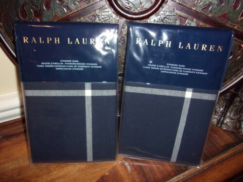 NIP Ralph Lauren Modern Equestrian Navy Cream Standard Shams Pair - Picture 2 of 3