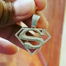3.20Ct Round Cut VVS1/D Diamond Superman Pendant in 14K Yellow Gold Finish