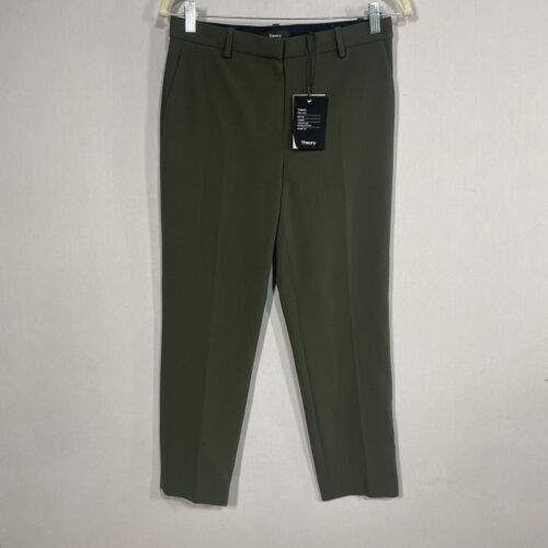 Theory Pants Women 2 Olive Green Regent Crepe Treeca Slim Crop Mid Rise Straight