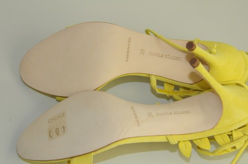 Nuevo Manolo Blahnik Bolabasan Hoja Amarillo Sandalias de Tiras 38 40 - Imagen 12 de 16