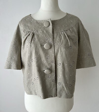 Mia Moda Jacket Women’s Linen Blend Short Embroidered Lined Short Sleeve Size 14