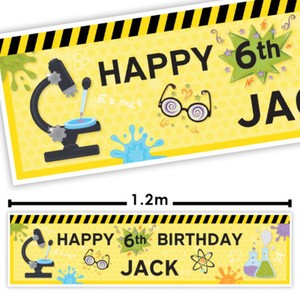 Mad Science Yellow Geek Party Personalised Banner Party