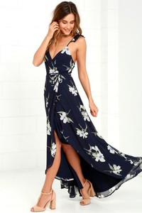 navy blue floral wrap dress