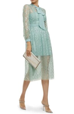 knee length dresses for ladies SELF-PORTRAIT PRINTED MESH RHINESTONE MIDI DRESS – TheLuxeLend main image 1