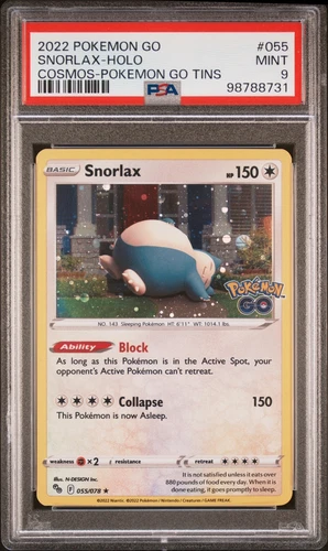 Snorlax 055/078 Pokemon Go Tins 2022 Pokemon Pokemon Go Tins Cosmos Holo PSA 9