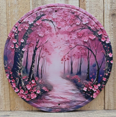 Floral Cherry Blossom Tree Round 8'' Metal Wall Decor