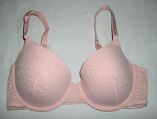 Auden 34D Pink Lace Lined Cups Demi Coverage Lightly Lined T Shirt Bra