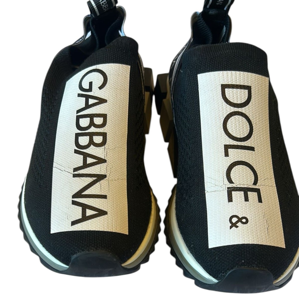 DOLCE & GABBANA Shoes Black White Slip On Sorrento Sneakers EU38.5