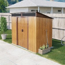 6x5 FT Outdoor Metal Storage Shed with Foundation  Sliding Doors Garden Brown