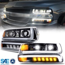 LED PROJECTOR HEADLIGHTS DRL TURN SIGNAL FOR 1999-02 CHEVY SILVERADO 00-06 TAHOE