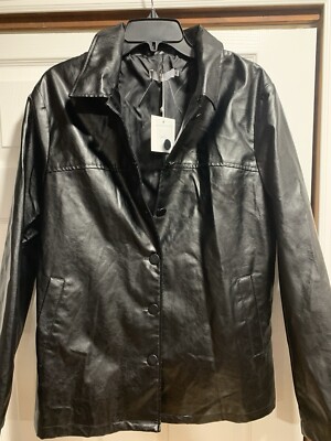 Adika Faux Leather Jacket 6 BUTTON LIGHT JACKET- Sz M - Black NEW WITH TAGS NWT