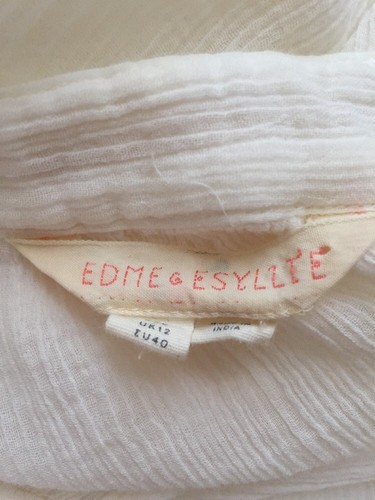 Edme & Esyllte Anthropologie White Gauzy Cotton Split Neck 3/4 Sleeve Blouse 8 - Picture 6 of 6