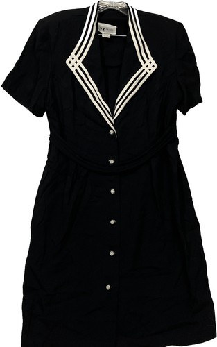 S.L. Fashion Black/White Button Front Maxi Dress 16P Classic Belted - Picture 8 of 18