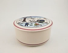 Villeroy & Boch Naif Christmas 3 7/8" Round Box with Lid - Horse Drawn Cart