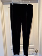 Chico  s Rich Black Velvet Elastic Waist Straight Leg Pants w Stretch 2R Large 