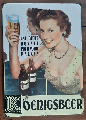 Antike Platte Emailliertes Bier Koenigsbeer Eas BAR Café Pub Deko Loft 70x50cm