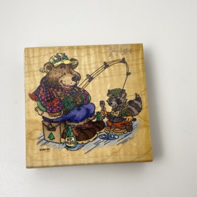Those Who Bait~Moose Creek Crossing~Bear~Fishing~Rubber Stamp~Stampendous #XW002