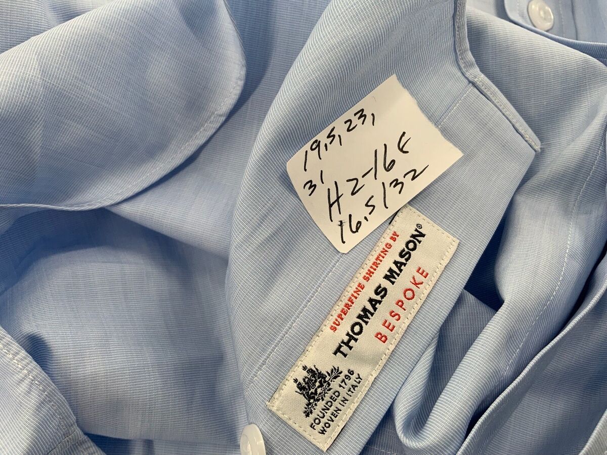 Thomas Mason Bespoke Shirt 16.5 32 Blue Cotton Point Collar Thomas Mason Bespoke Shirt 16.5 32 Blue Cotton Point Collar