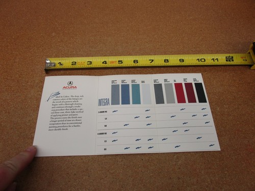 1991 Acura Integra Factory color paint chip exterior brochure folder - Picture 2 of 2