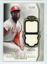  2013 TOPPS TIER ONE 1 LOU BROCK DOUBLE GAME WORN JERSEY 2/50 STL CARDINALS HOF