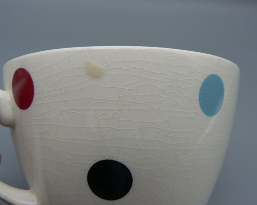 MIDWINTER POTTERY PAIR TEACUPS CONTEMPORARY POLKA DOT PATTERN MULTICOLOUR SPOT B - Picture 8 of 9