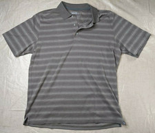 Eddie Bauer Shirt Men's Large Gray Polo Short Sleeve Travex Striped Gray Brown