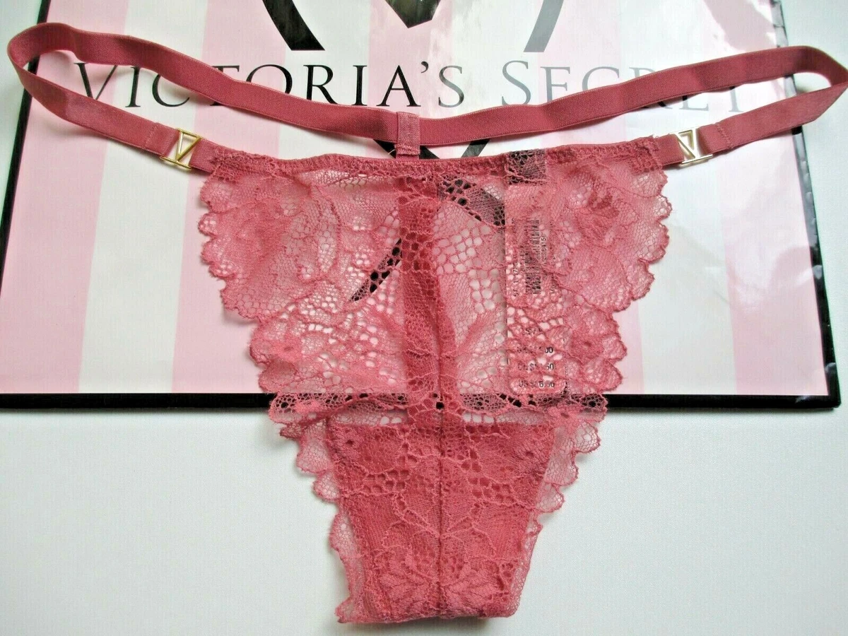 VICTORIA'S SECRET VERY SEXY Lace V-String Thong Panty M L Rose Pink G-String  VS