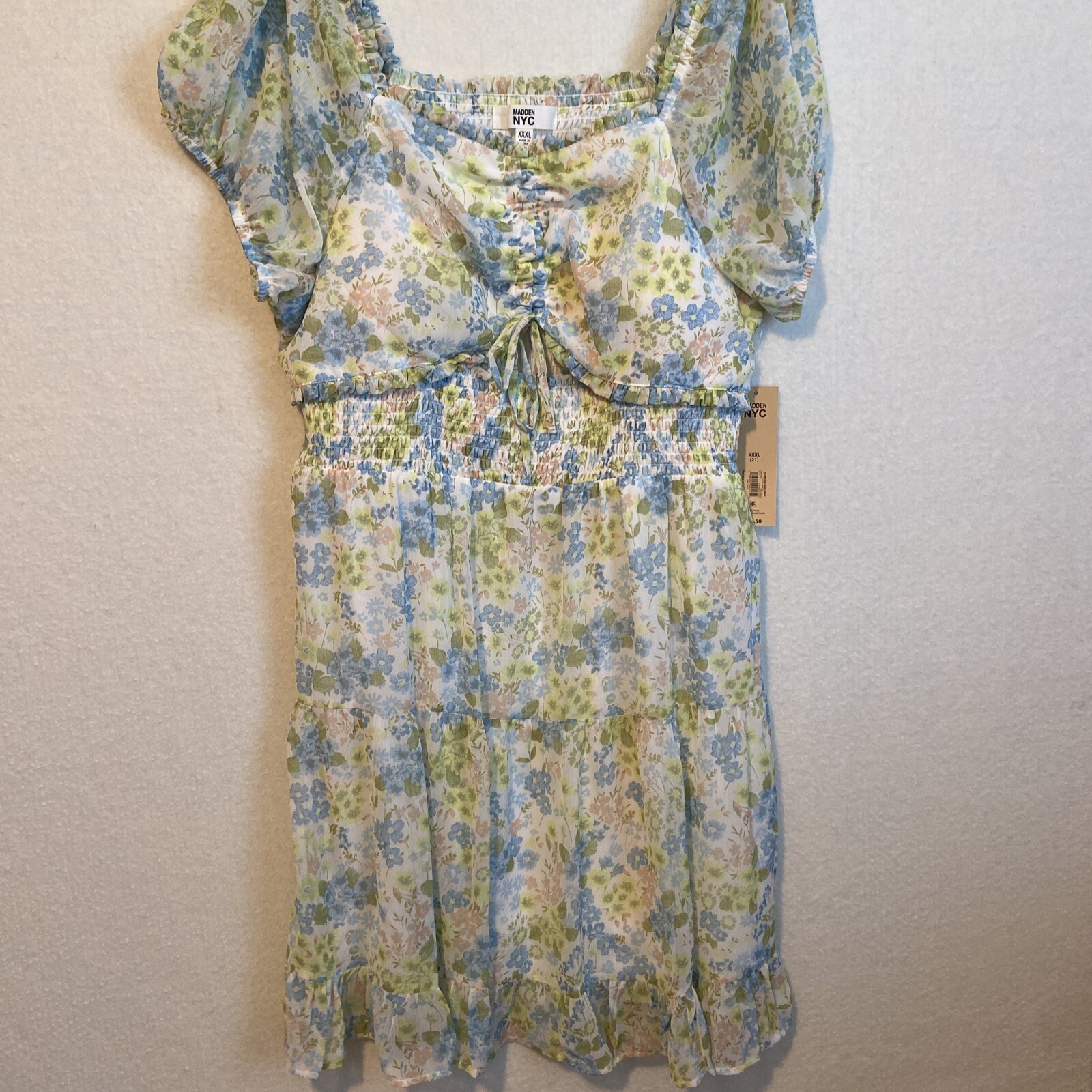 Madden NYC Women Dress XXXL Pink Green Blue Floral Lined Off Shoulder New Tags