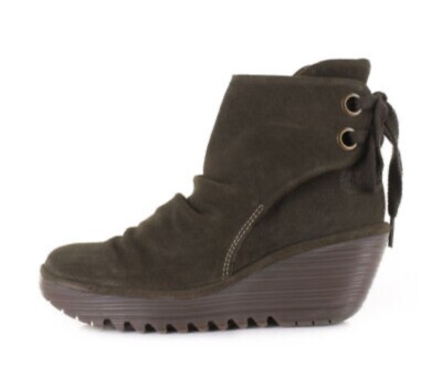 Fly London Yama Olive Green Suede Leather Platform Wedge Ankle Boots  38 US 7.5